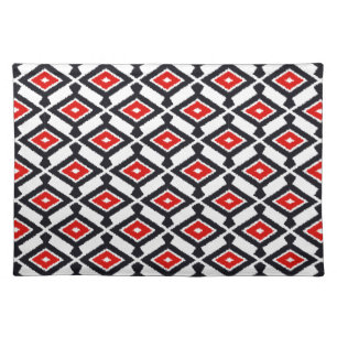 Navajo Ikat Pattern, Dark Red, Black and White Cloth Placemat
