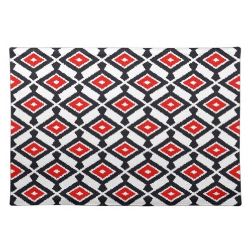 Navajo Ikat Pattern Dark Red Black and White Cloth Placemat