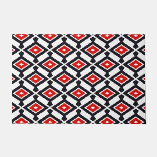 Navajo Ikat Pattern Dark Red Black and White Doormat