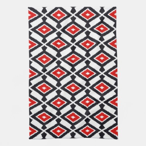 Navajo Ikat Pattern Dark Red Black and White Kitchen Towel