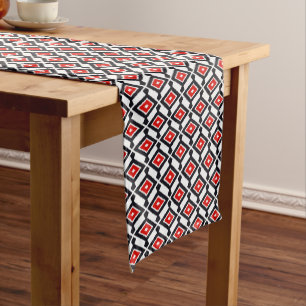 Navajo Ikat Pattern, Dark Red, Black and White Short Table Runner