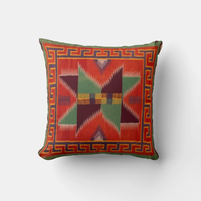 NAVAJO INDIAN 1800s HORSE SADDLE BLANKET REPRINT Throw Pillow (Front)