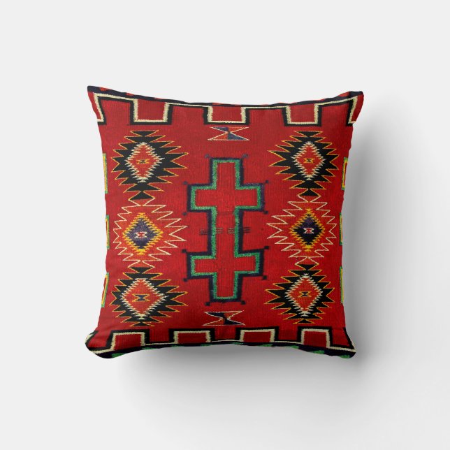 NAVAJO INDIAN 1890 HORSE SADDLE BLANKET THROW PILLOW (Front)