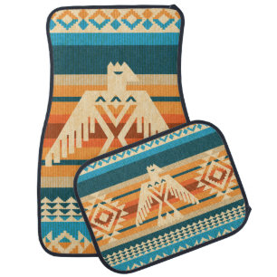 Navajo style abstract seamless pattern with eagle car floor mat