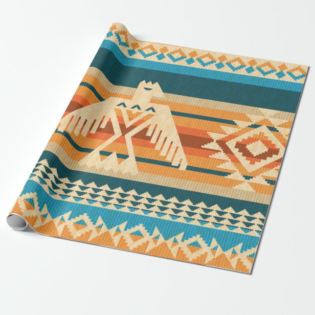 Navajo style abstract seamless pattern with eagle  wrapping paper (Unrolled)