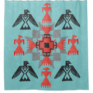 Navajo style ethnic ornament with birds and abstra shower curtain