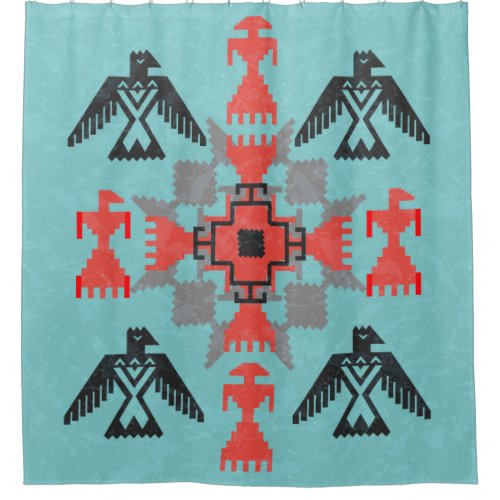 Navajo style ethnic ornament with birds and abstra shower curtain