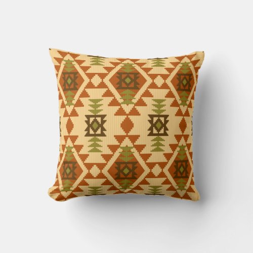 Navajo style ethnic tribal geometric seamless Vint Throw Pillow