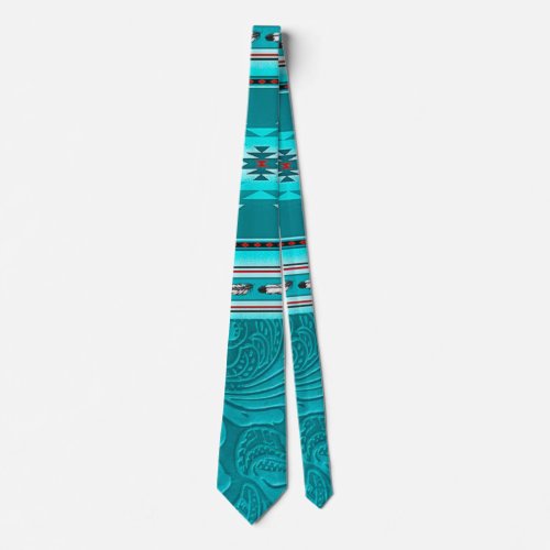 Navajo Tribal Turquoise Faux Leather Tool Neck Tie