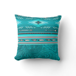 Navajo Tribal Turquoise Faux Leather Tool Throw Pillow