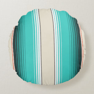 Navajo White, Turquoise Orange Mexican Blanket Ser Round Pillow