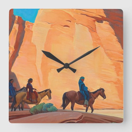 Navajos in a Canyon 1945 by Maynard Dixon Square Wall Clock