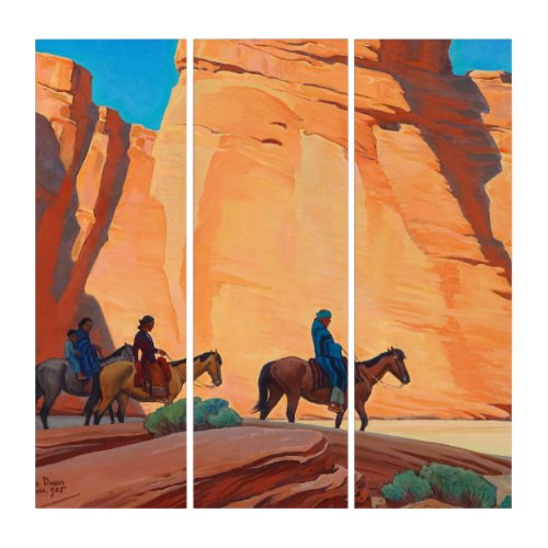 Navajos in a Canyon 1945 by Maynard Dixon Triptych