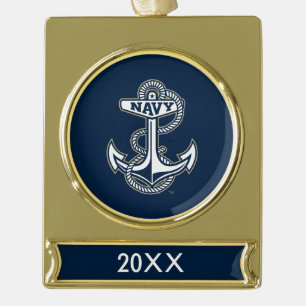 Naval Academy Anchor Gold Plated Banner Ornament