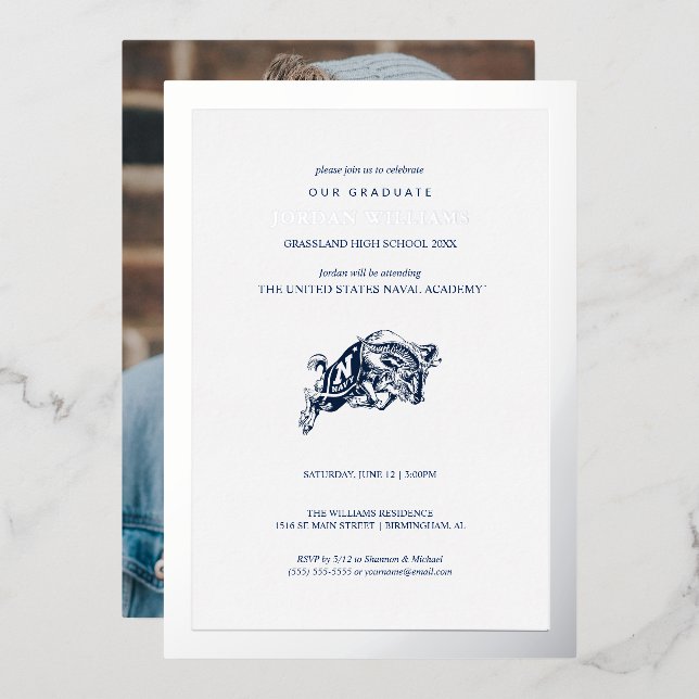 Naval Academy Anchor | Graduation Foil Invitation (Front/Back)