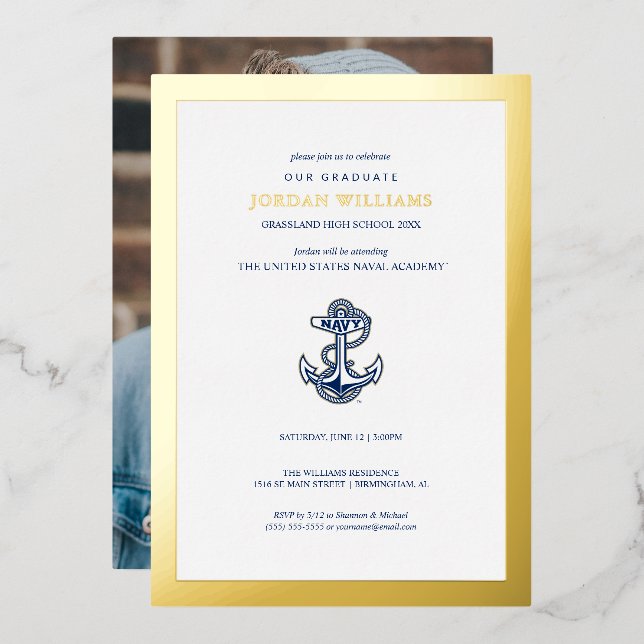 Naval Academy Anchor | Graduation Foil Invitation (Front/Back)