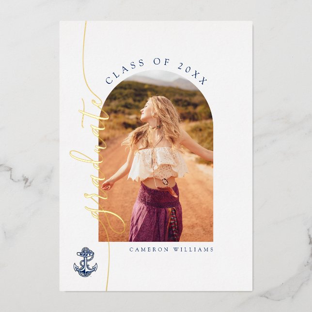 Naval Academy Anchor | Graduation Foil Invitation (Front)