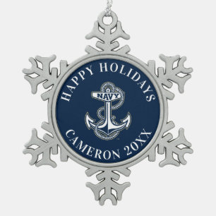 Naval Academy Anchor Snowflake Pewter Christmas Ornament