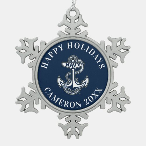 Naval Academy Anchor Snowflake Pewter Christmas Ornament
