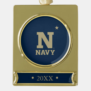 Naval Academy Logo Gold Plated Banner Ornament