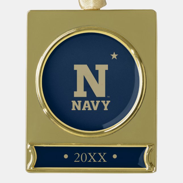 Naval Academy Logo Gold Plated Banner Ornament (Front)