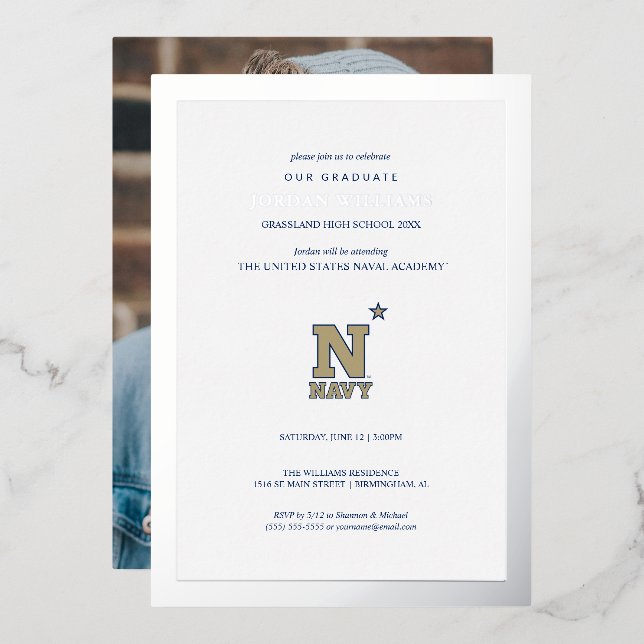 Naval Academy Logo | Graduation Foil Invitation (Front/Back)