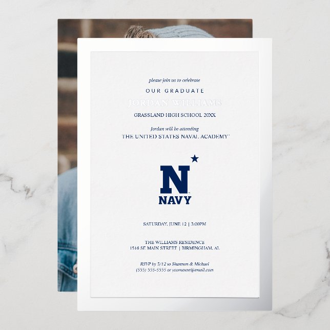 Naval Academy Logo | Graduation Foil Invitation (Front/Back)