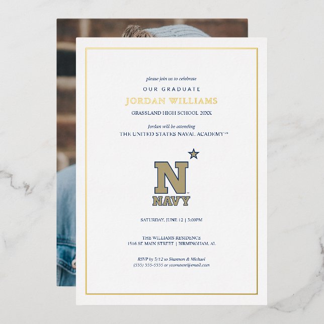 Naval Academy Logo | Graduation Foil Invitation (Front/Back)