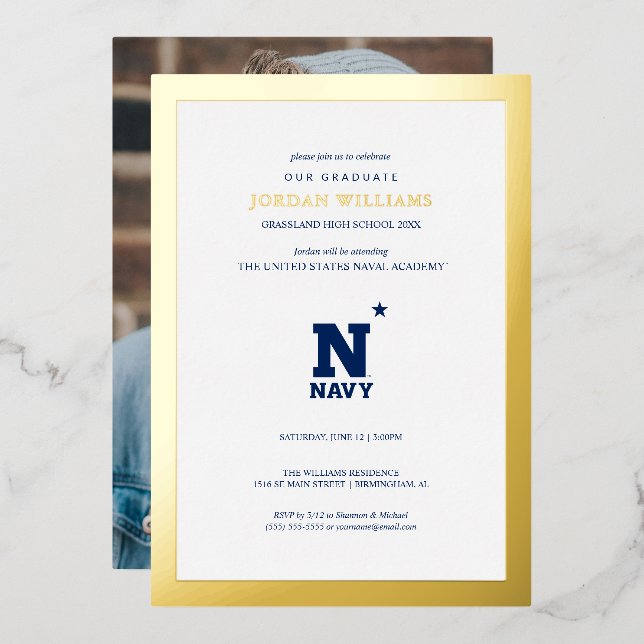 Naval Academy Logo | Graduation Foil Invitation (Front/Back)