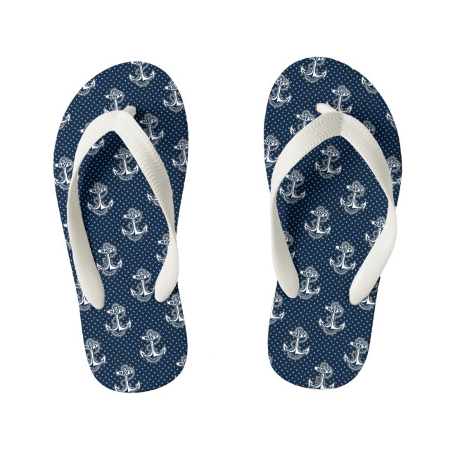 Naval Academy Polka Dot Pattern Kid's Flip Flops (Footbed)