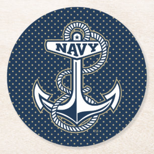 Naval Academy Polka Dot Pattern Round Paper Coaster