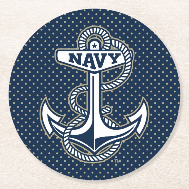 Naval Academy Polka Dot Pattern Round Paper Coaster (Front)