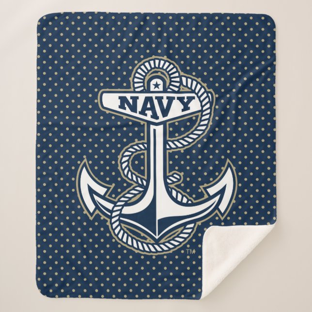 Naval Academy Polka Dot Pattern Sherpa Blanket (Front)