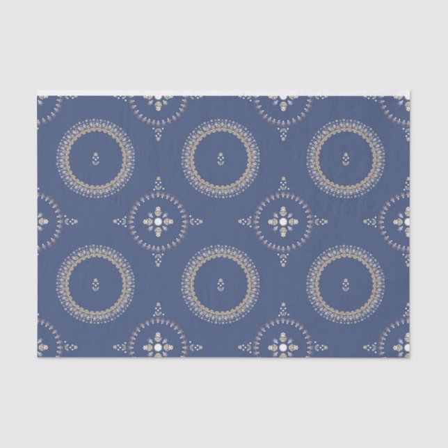 Naval Blue Elegant Ornamental Floral Tissue Paper (Front)