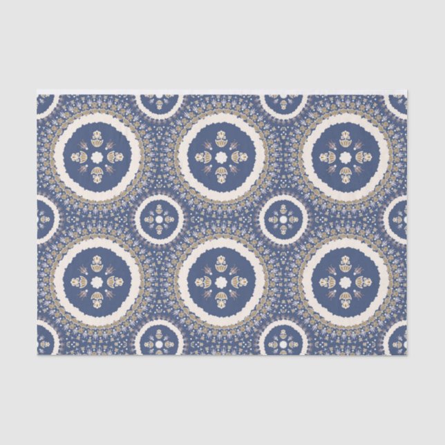 Naval Blue Elegant Ornamental Floral Tissue Paper (Front)