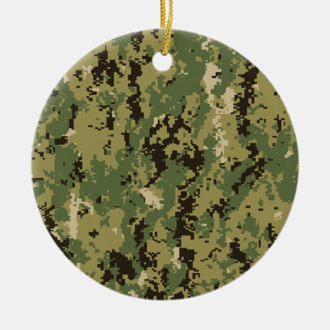 Naval Woodland Camouflage Ceramic Ornament (Front)