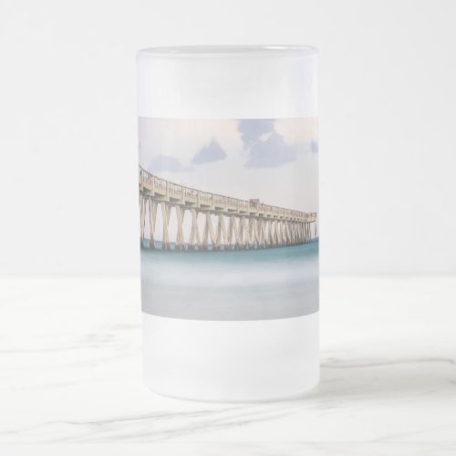 Navarre Beach Fishing Pier Frosted Glass Beer Mug