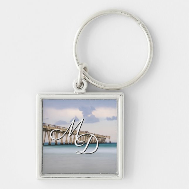 Navarre Beach Fishing Pier Monogram Keychain (Front)