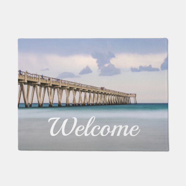 Navarre Beach Fishing Pier Welcome Doormat (Front)