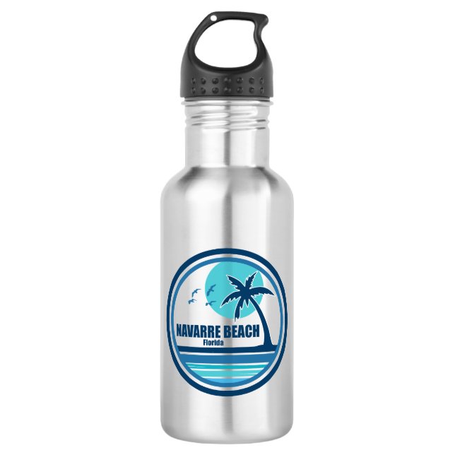 Navarre Beach Florida Palm Tree Birds Stainless Steel Water Bottle (Front)
