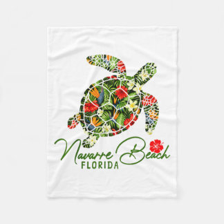 Navarre Beach Florida Sea Turtle Tropical Hibiscus Fleece Blanket