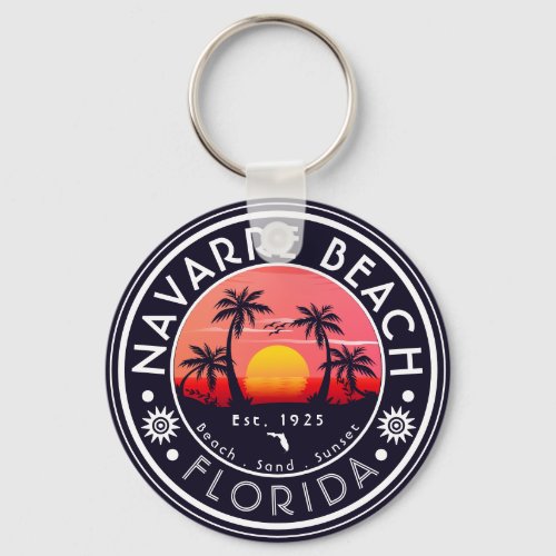 Navarre Beach Florida Sunset Beach Palm Tree 80s Keychain