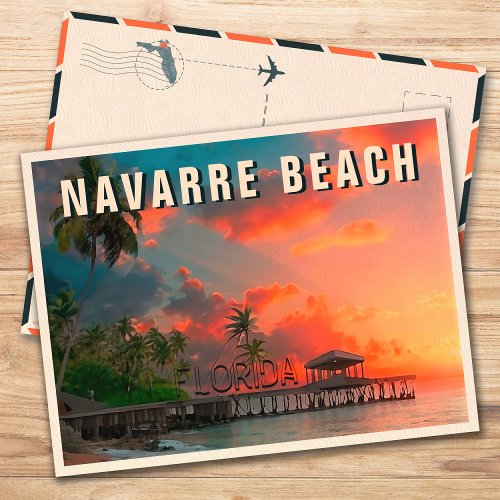 Navarre Beach Florida Tropical Palm Tree 1950s Postcard