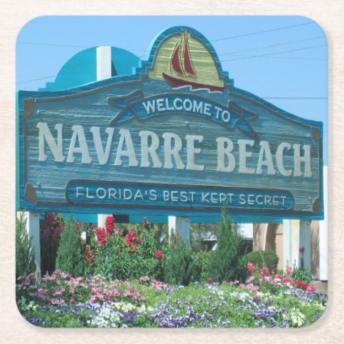 Navarre Beach Florida Welcome Sign Square Paper Coaster