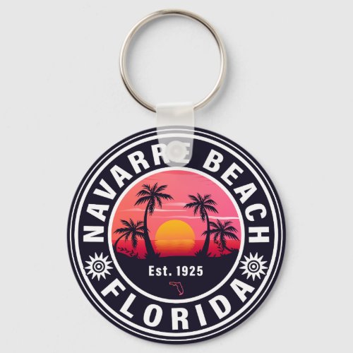 Navarre Florida Beach Retro Sunset Palm Trees 60s Keychain