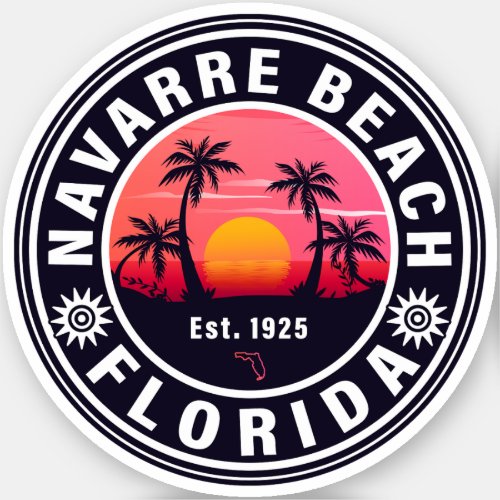 Navarre Florida Beach Retro Sunset Palm Trees 60s Sticker