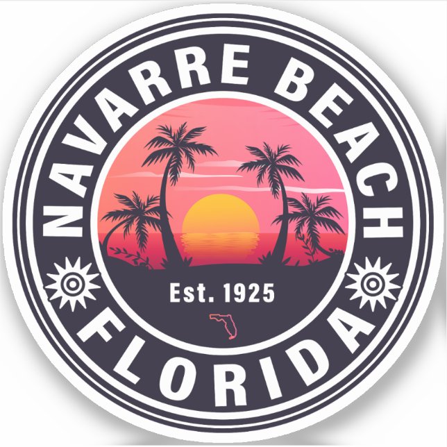 Navarre Florida Beach Retro Sunset Palm Trees 60s Sticker (Front)