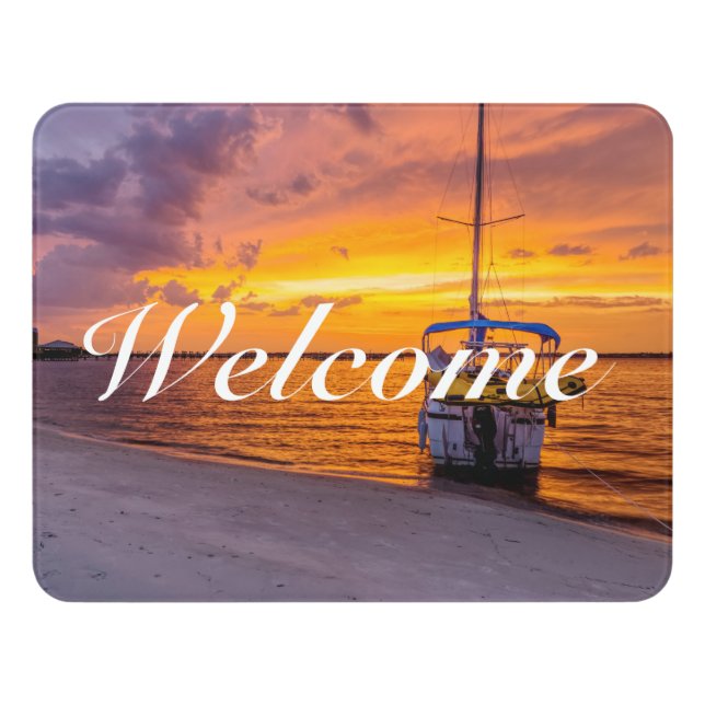 Navarre Florida Fire Sunset Welcome Door Sign (Contemporary Front)