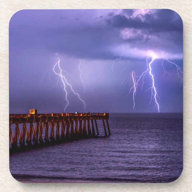 Navarre Florida Lightning Storm Beverage Coaster (Front)