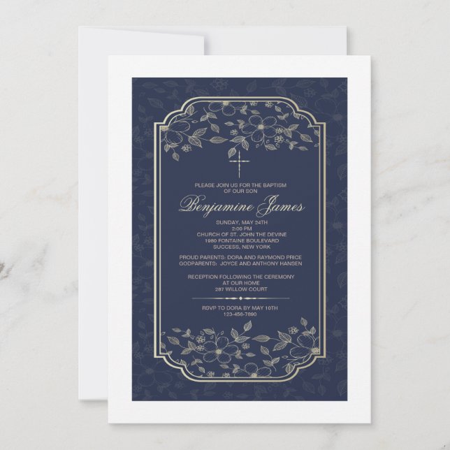 Nave Blue Floral Religious Invitation (Front)